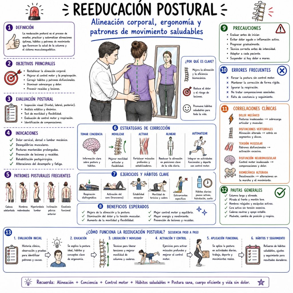 Reeducación Postural: Alineación corporal, ergonomía y patrones de movimiento saludables