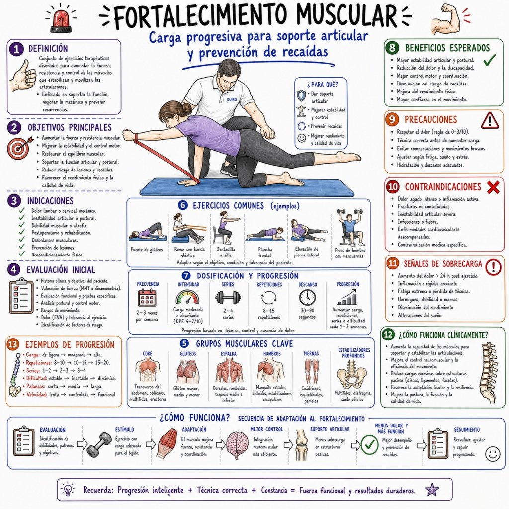 Fortalecimiento Muscular: Carga progresiva para soporte articular y prevención de recaídas